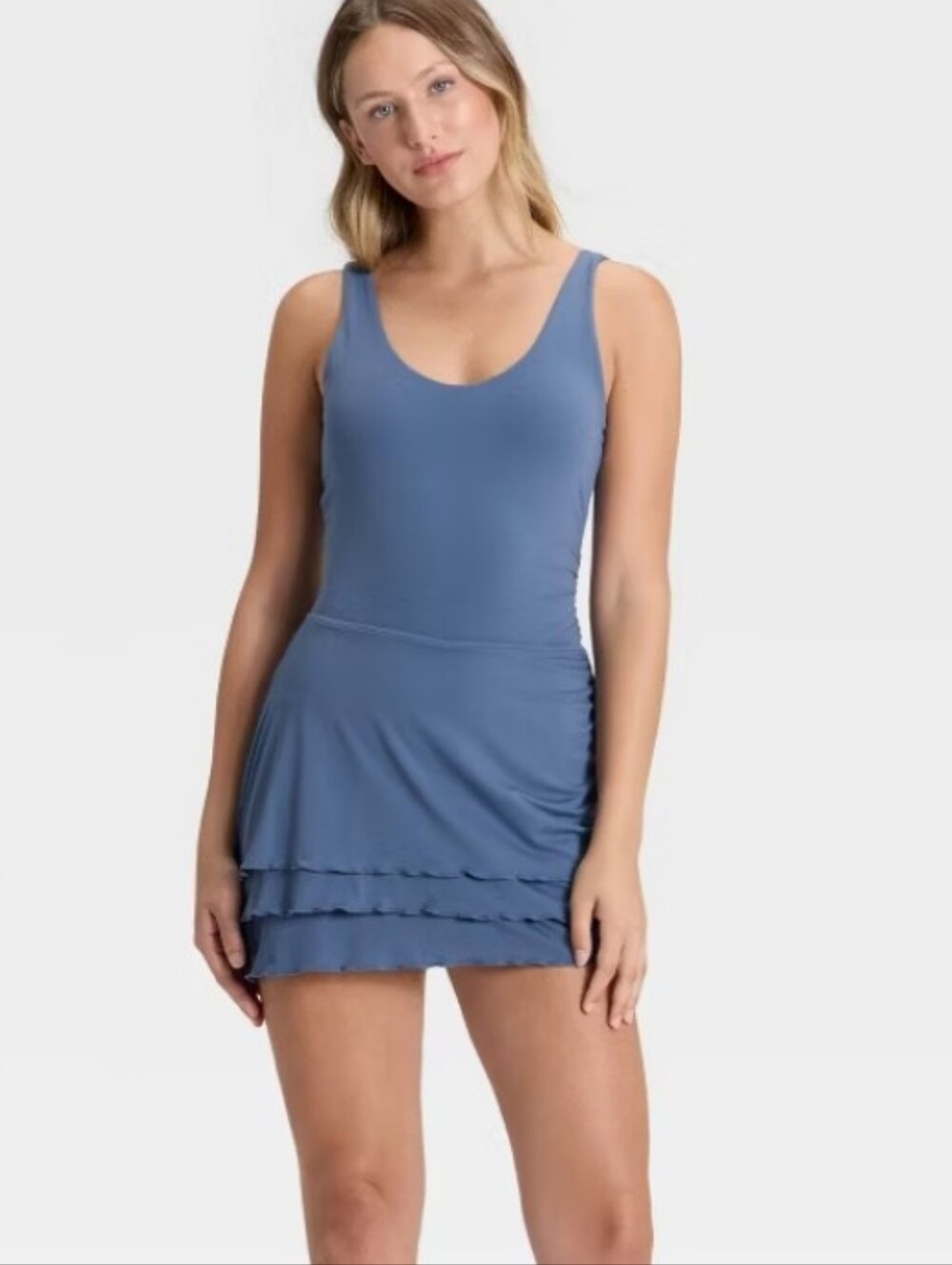 NWT Joy Lab Slate Blue Tank One-Piece Dress with Tiered Skirt